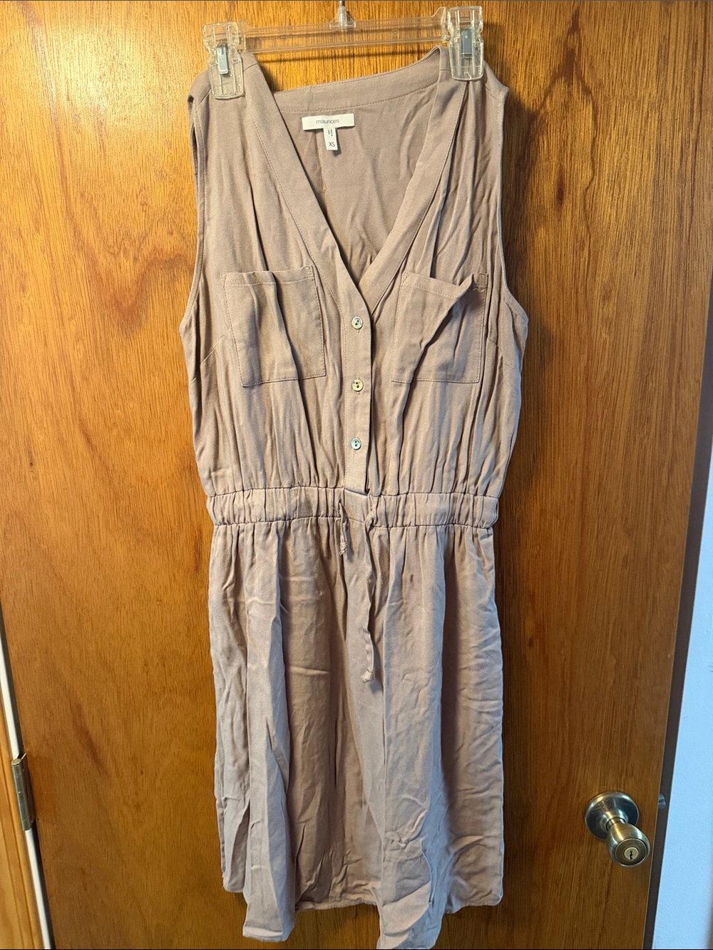 Maurices Sleeveless Midi Dress in Taupe with Drawstring Waist
